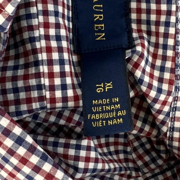 Ralph Lauren Mens XL Red Shirt Blue White Check Button Down Long Sleeve Cotton - Picture 5 of 13